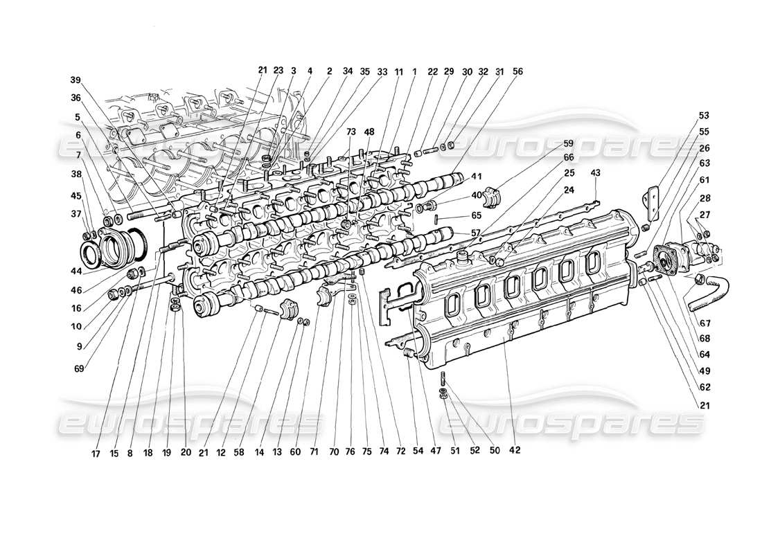 Ferrari Testarossa (1987) Diagrama de piezas de la culata (izquierda)