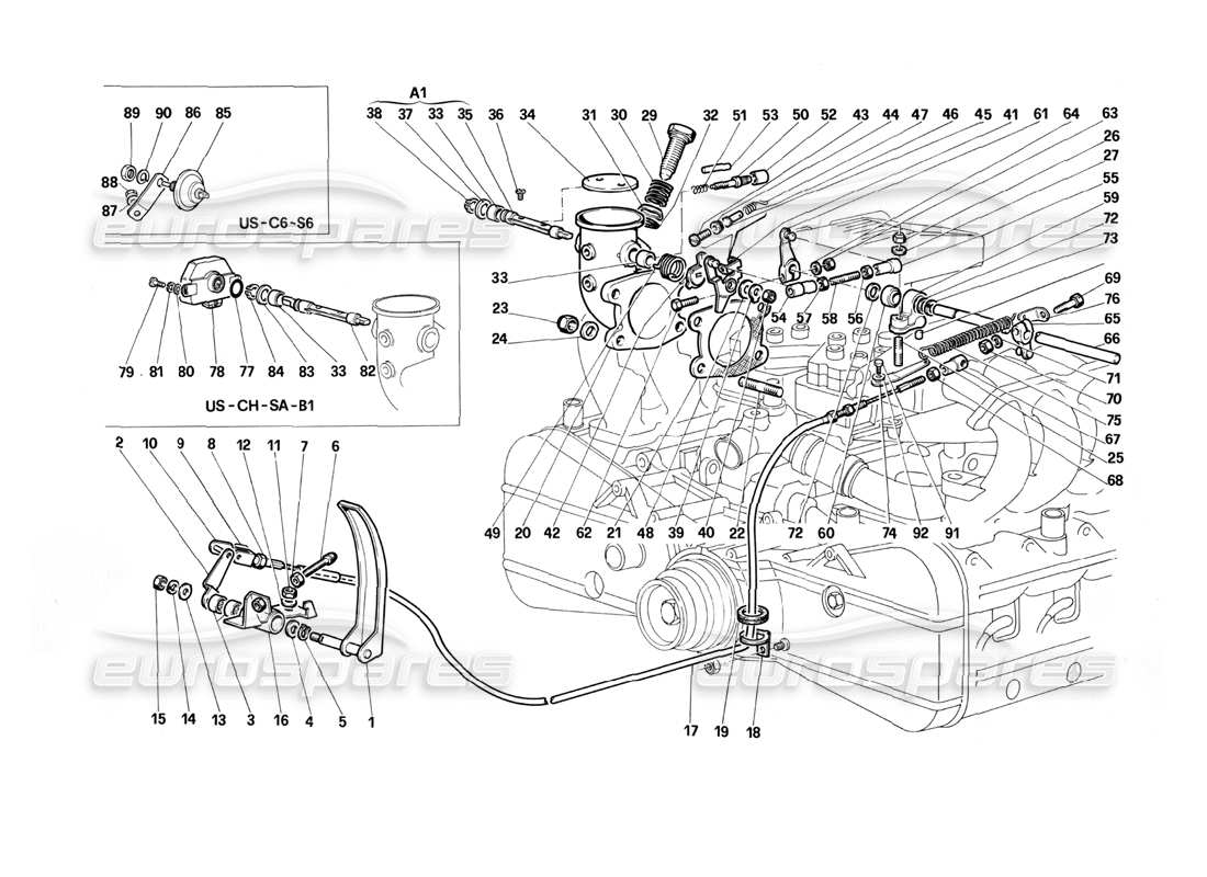 Ferrari Testarossa (1987) Control de aceleradores Diagrama de piezas