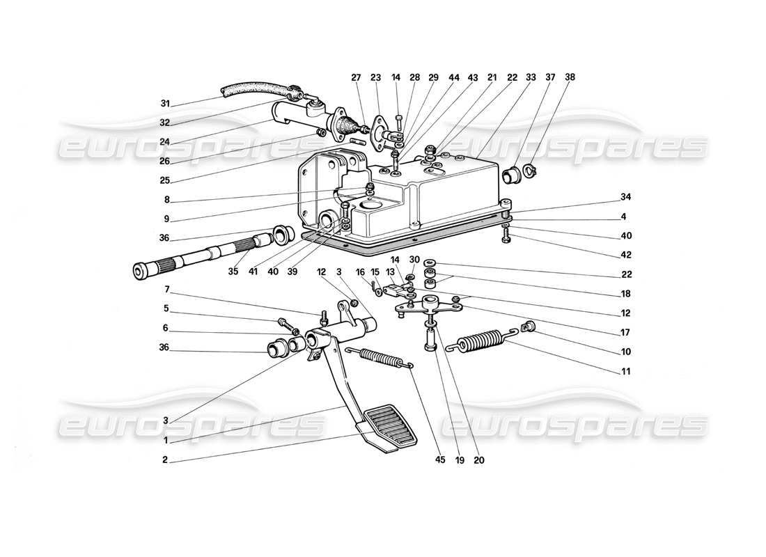 Ferrari Testarossa (1987) control de liberación del embrague Diagrama de piezas