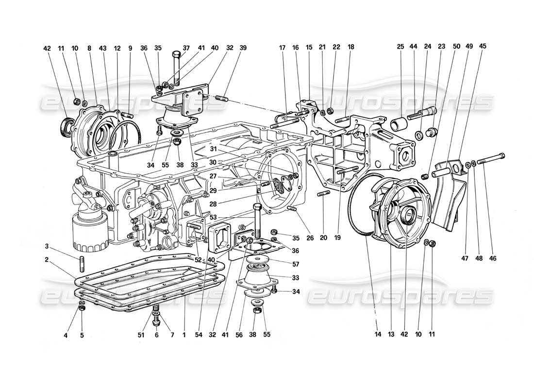 Ferrari Testarossa (1987) Caja de cambios - Soportes y cubiertas Diagrama de piezas