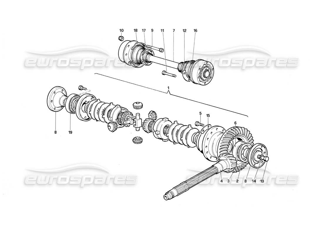 Ferrari Testarossa (1987) Differential & Axle Shafts Diagrama de piezas