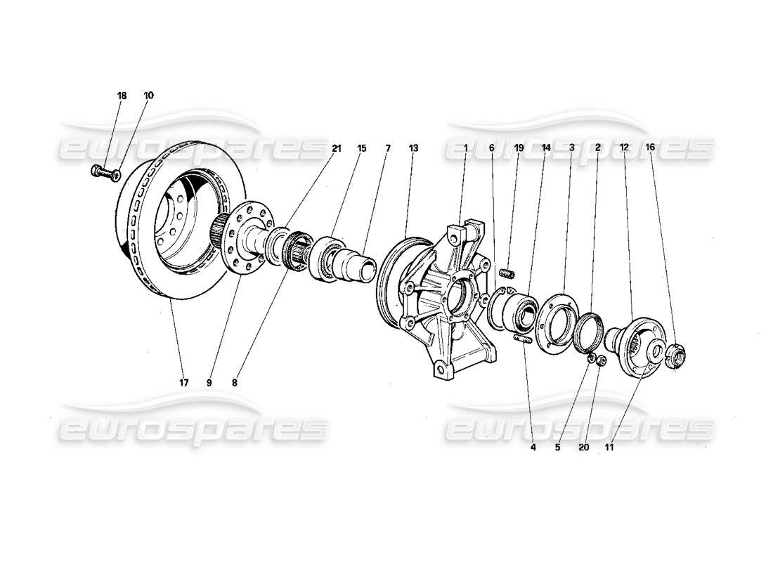 Ferrari Testarossa (1987) Suspensión trasera - Disco de freno Diagrama de piezas