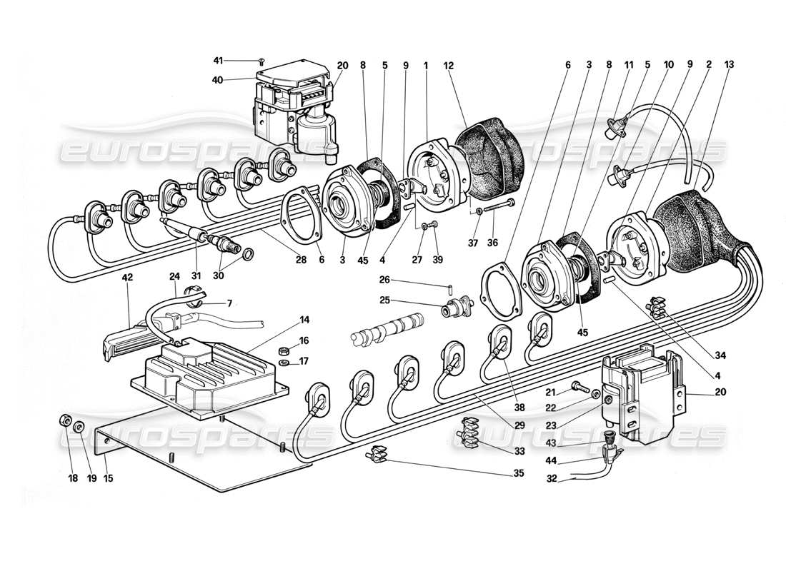 Ferrari Testarossa (1987) Encendido del motor Diagrama de piezas