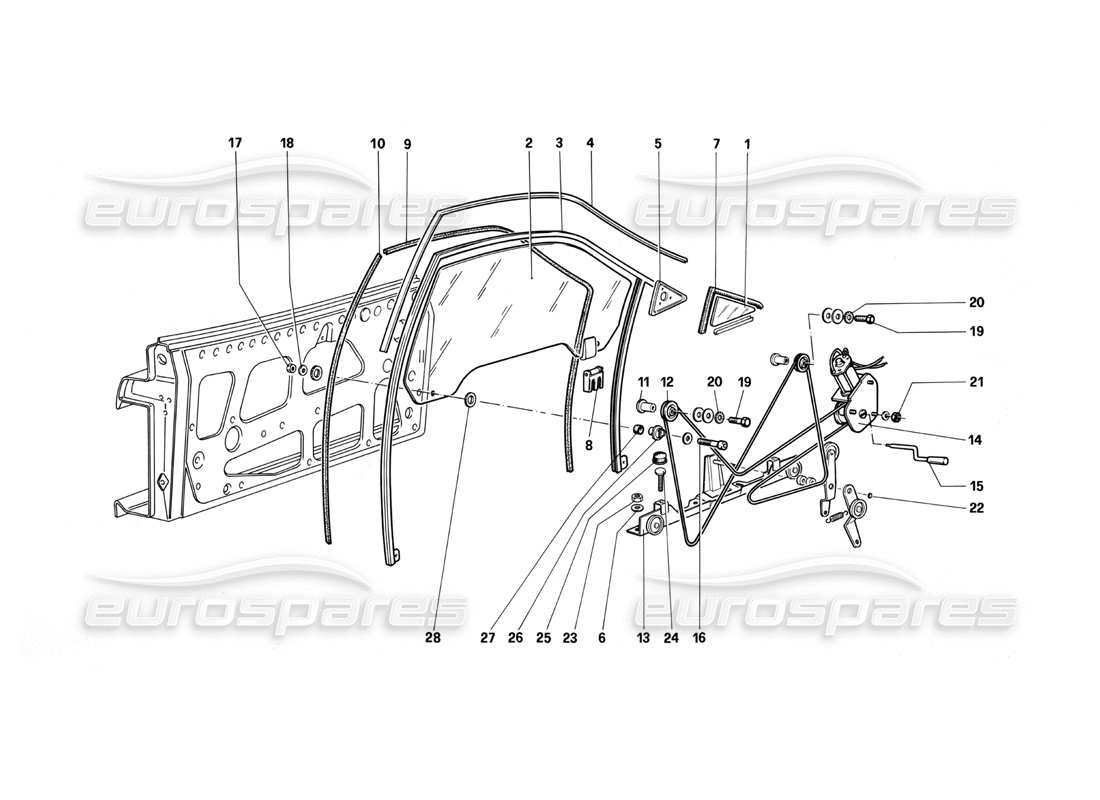 Ferrari Testarossa (1987) Puerta - Ventana eléctrica Diagrama de piezas