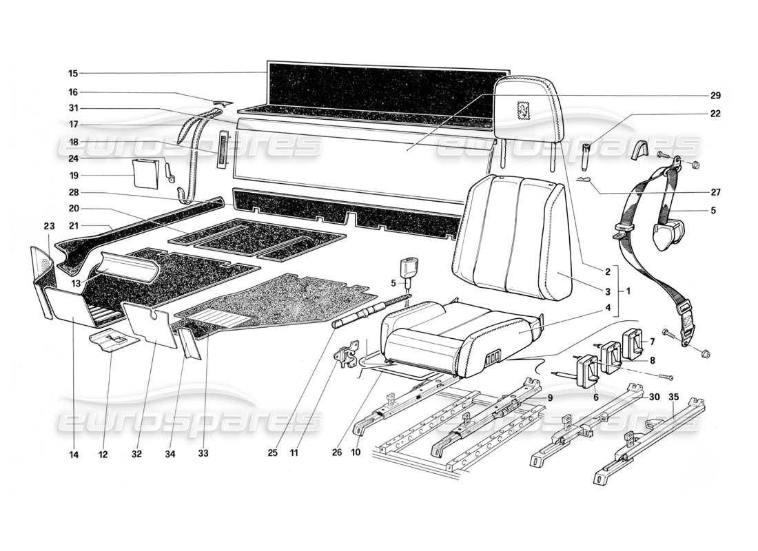 Ferrari Testarossa (1987) Asientos y alfombras Diagrama de piezas