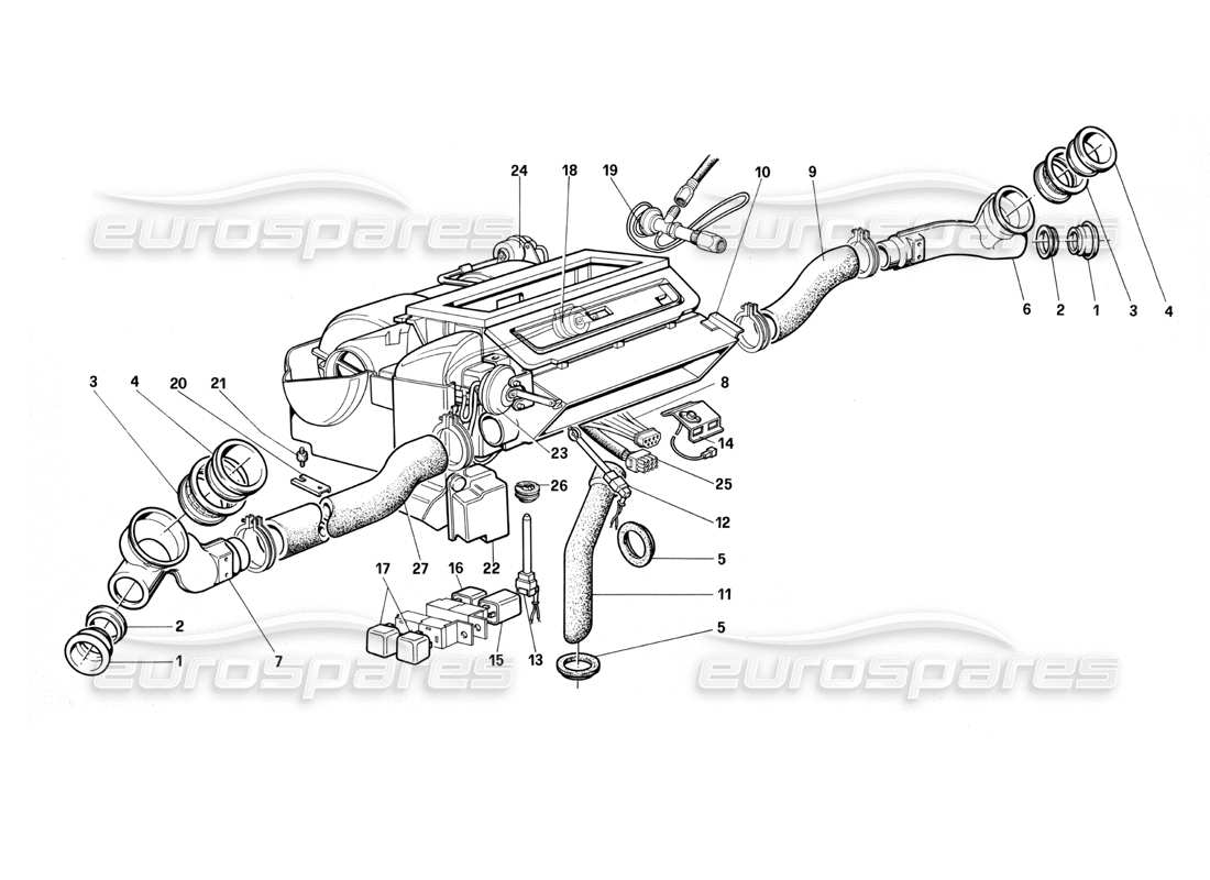 Ferrari Testarossa (1987) Unidad calefactora Diagrama de piezas