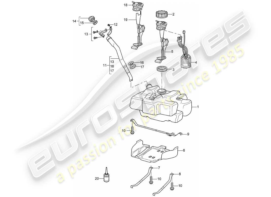 Porsche 997 (2008) DEPÓSITO DE COMBUSTIBLE Diagrama de piezas