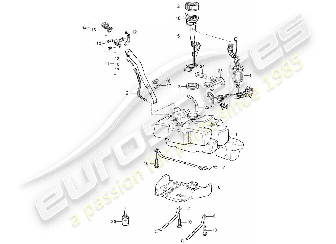 Porsche 997 (2008) DEPÓSITO DE COMBUSTIBLE Diagrama de piezas