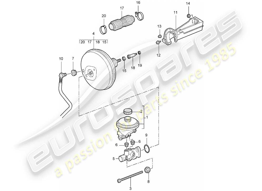 Porsche 997 (2008) cilindro maestro del freno Diagrama de piezas