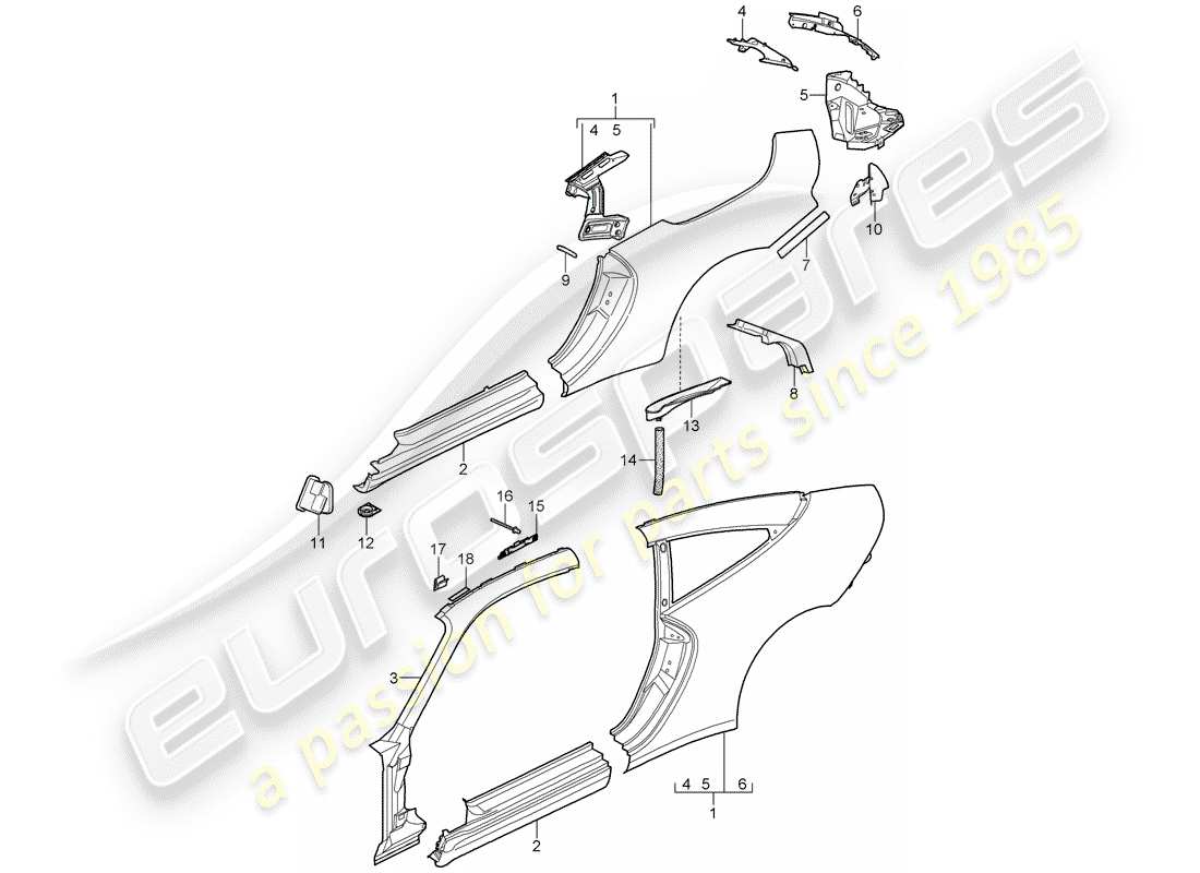 Porsche 997 (2008) PANEL LATERAL Diagrama de piezas
