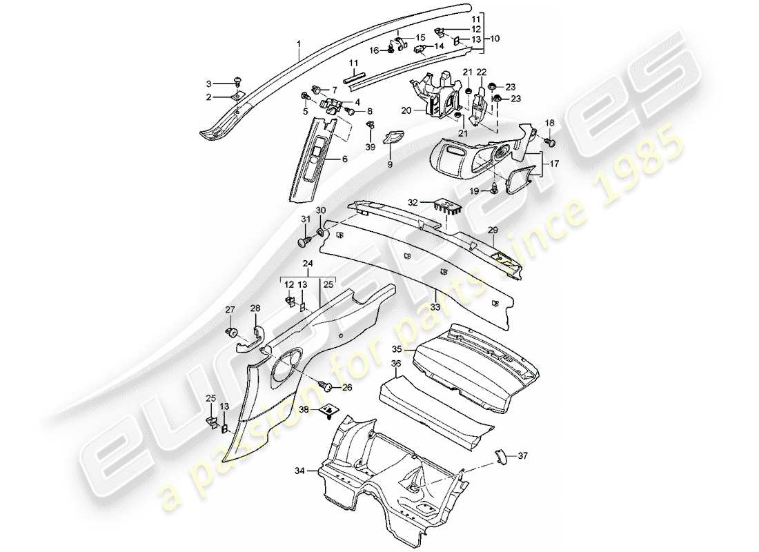 Porsche 997 (2008) adornos Diagrama de piezas