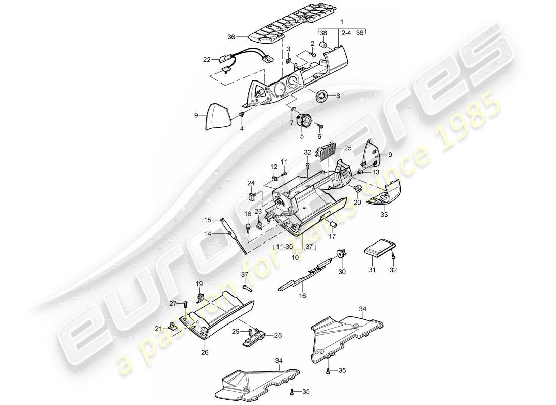 Porsche 997 (2008) GUANTERA Diagrama de piezas