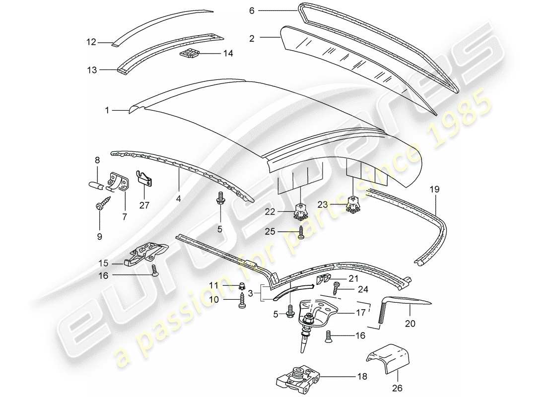 Porsche 997 (2008) Techo rígido Diagrama de piezas