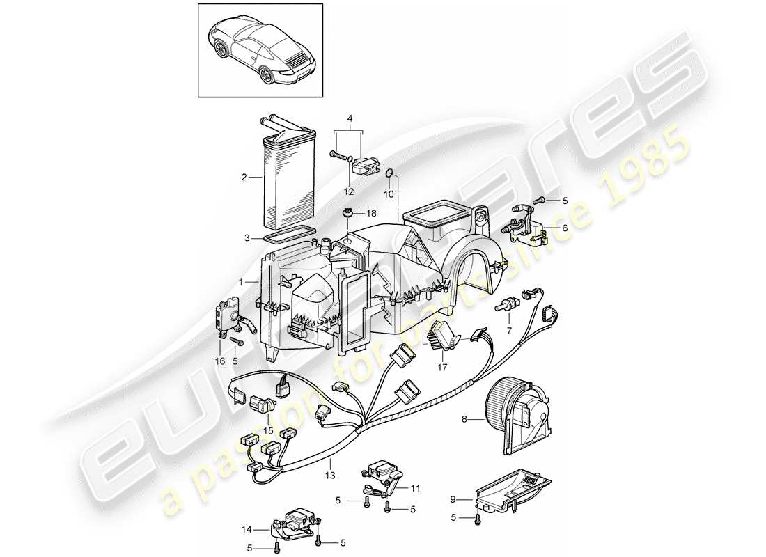 Porsche 997 (2008) aire acondicionado Diagrama de piezas