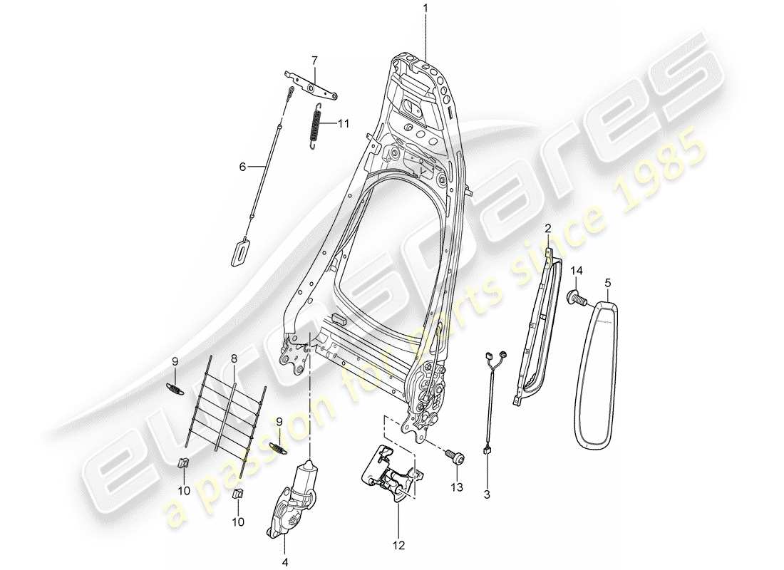Porsche 997 (2008) marco del respaldo Diagrama de piezas