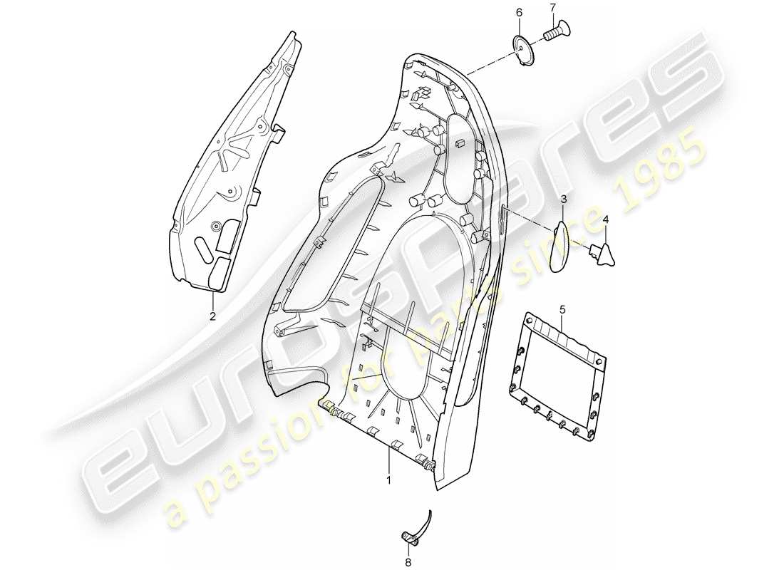 Porsche 997 (2008) carcasa del respaldo Diagrama de piezas