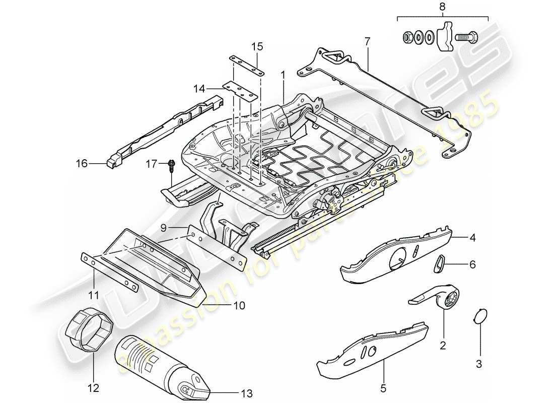 Porsche 997 (2008) estructura del asiento Diagrama de piezas
