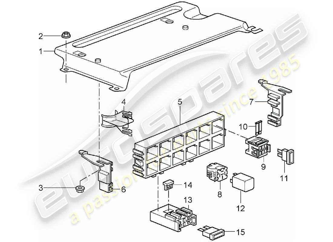 Porsche 997 (2008) caja de fusibles/placa de relés Diagrama de piezas