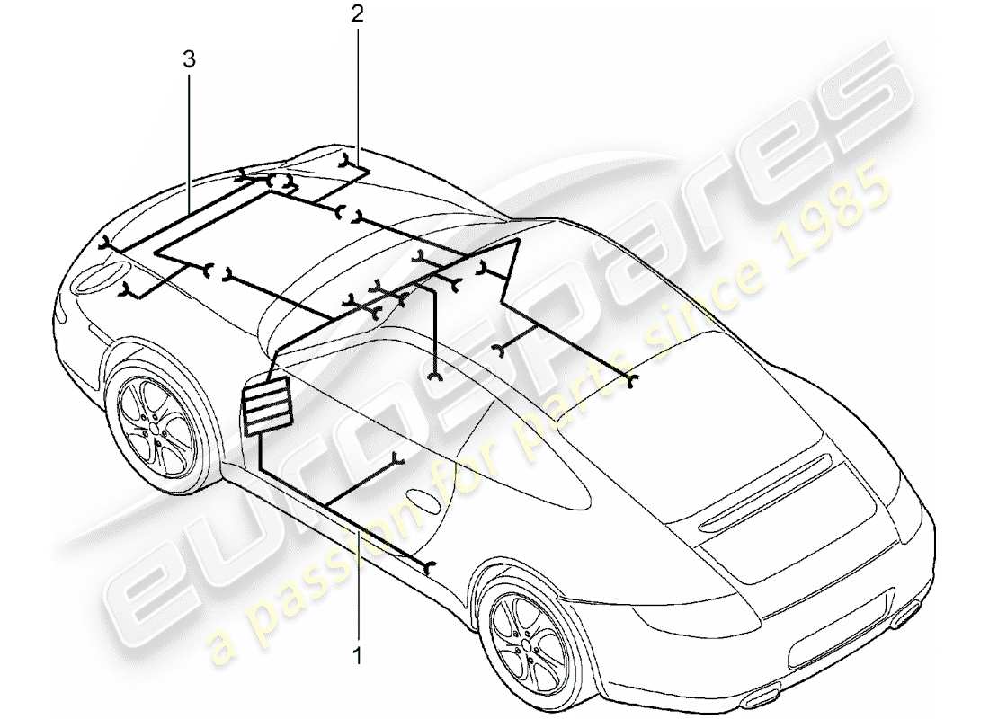 Porsche 997 (2008) cableando arneses Diagrama de piezas