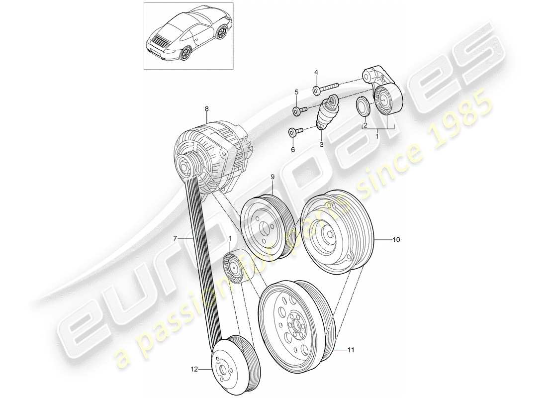 Porsche 997 Gen. 2 (2011) tensor de la correa Diagrama de piezas