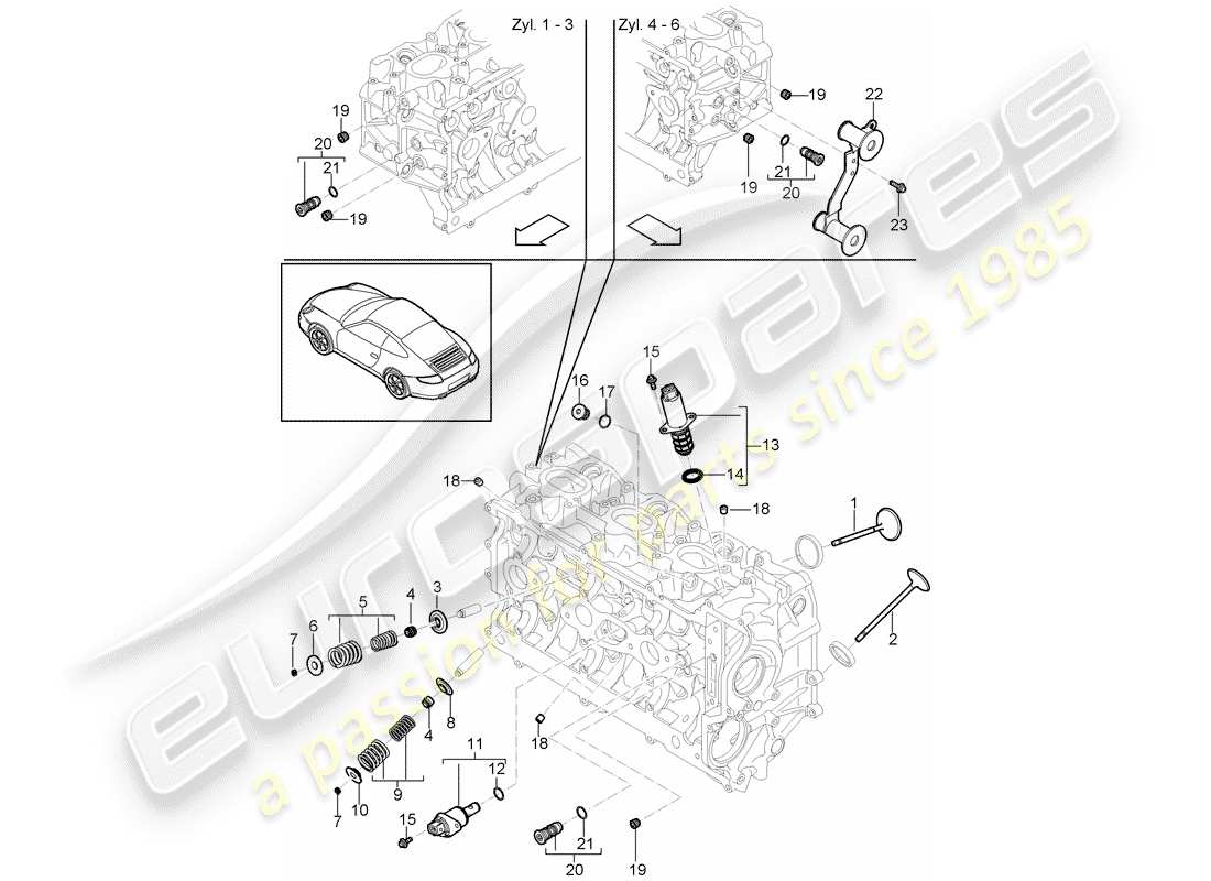 Porsche 997 Gen. 2 (2011) CABEZA DE CILINDRO Diagrama de piezas