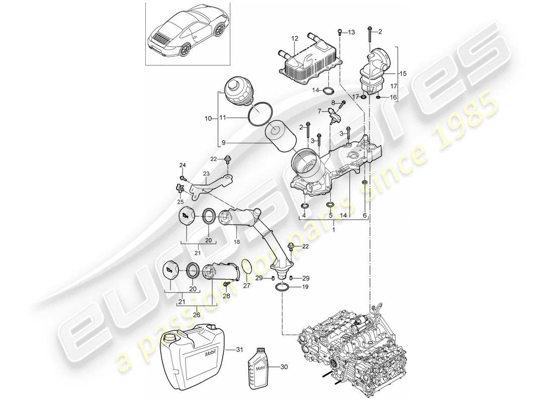 Porsche 997 Gen. 2 (2011) Lubricación del motor Diagrama de piezas