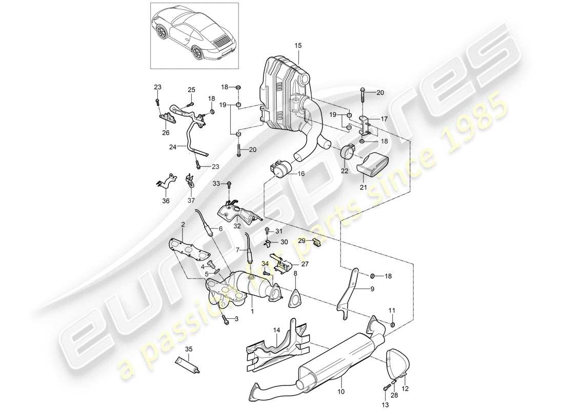 Porsche 997 Gen. 2 (2011) Sistema de escape Diagrama de piezas