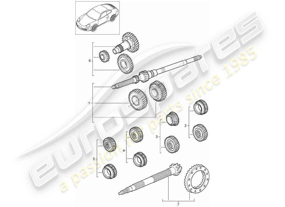 Porsche 997 Gen. 2 (2011) juegos de ruedas dentadas Diagrama de piezas