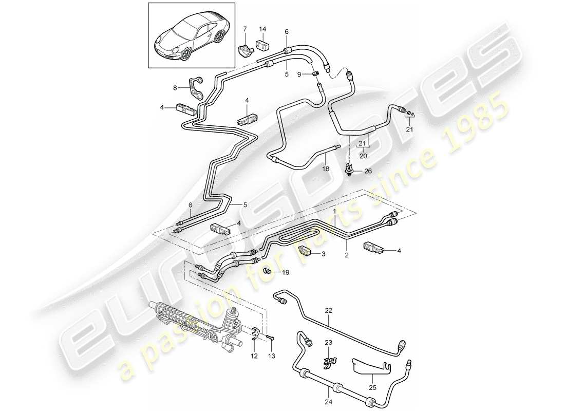 Porsche 997 Gen. 2 (2011) Dirección asistida Diagrama de piezas