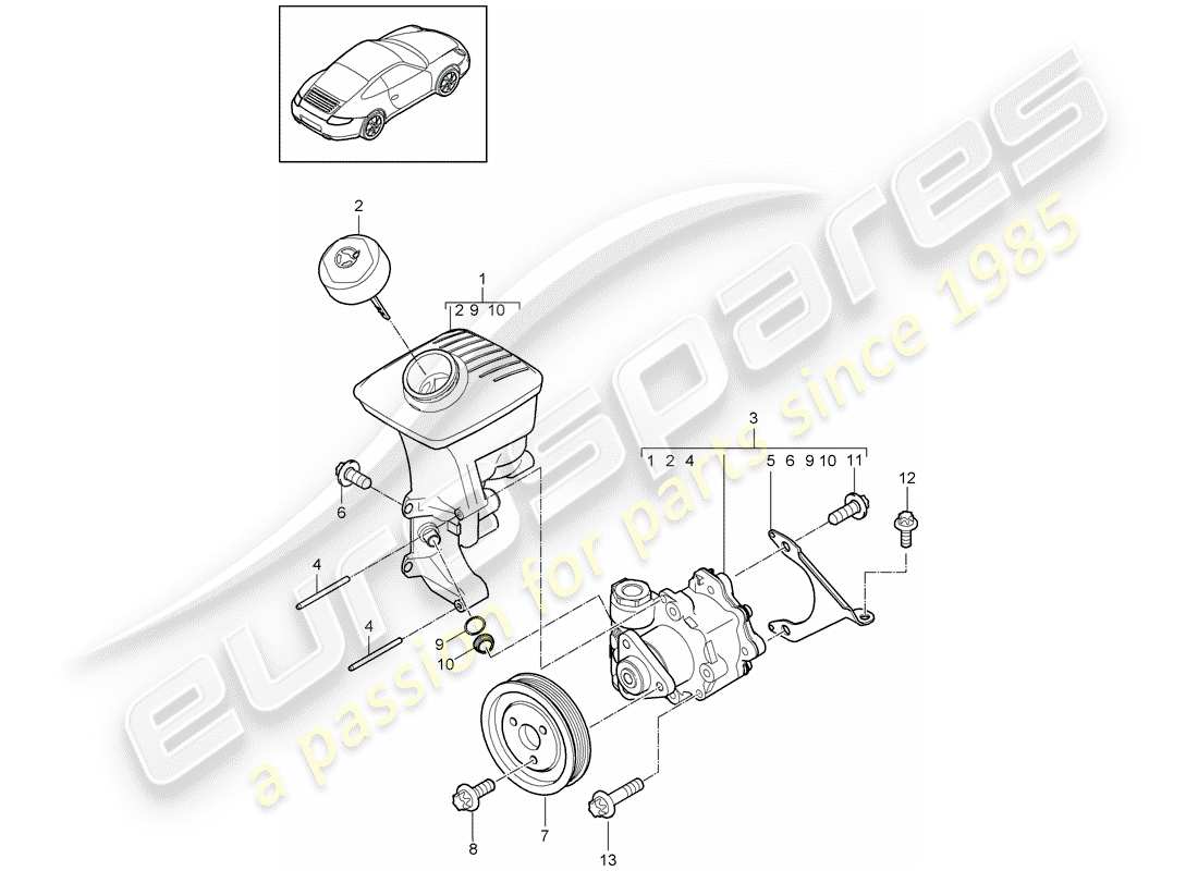 Porsche 997 Gen. 2 (2011) Dirección asistida Diagrama de piezas