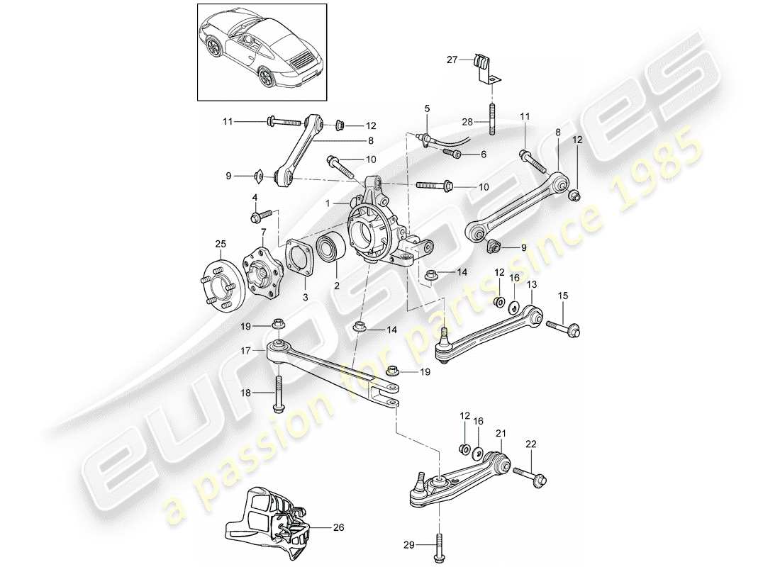 Porsche 997 Gen. 2 (2011) EJE POSTERIOR Diagrama de piezas
