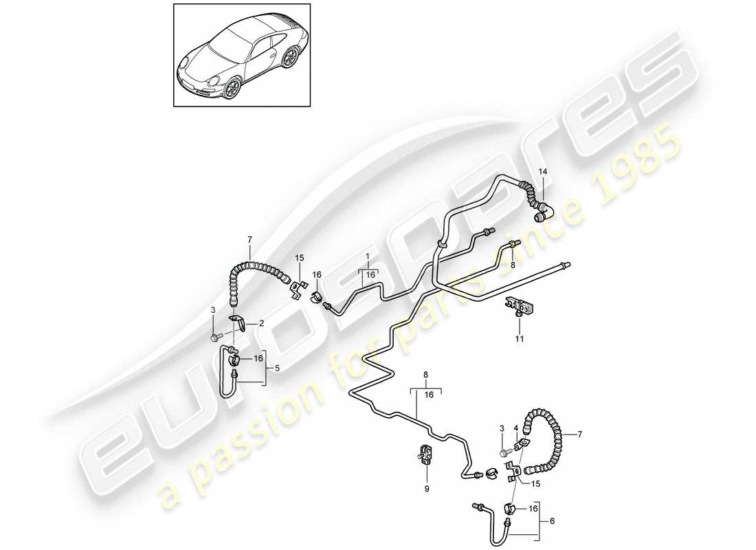 Porsche 997 Gen. 2 (2011) LÍNEA DE FRENO Diagrama de piezas