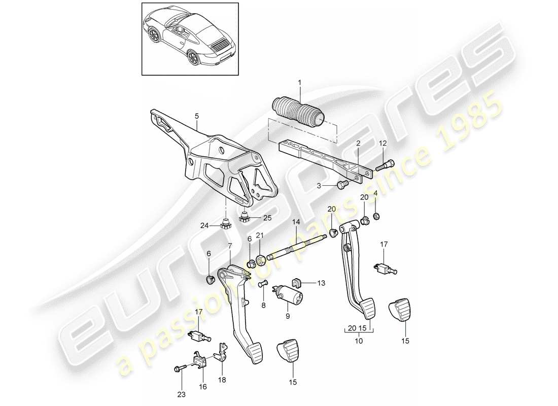 Porsche 997 Gen. 2 (2011) Pedales Diagrama de piezas