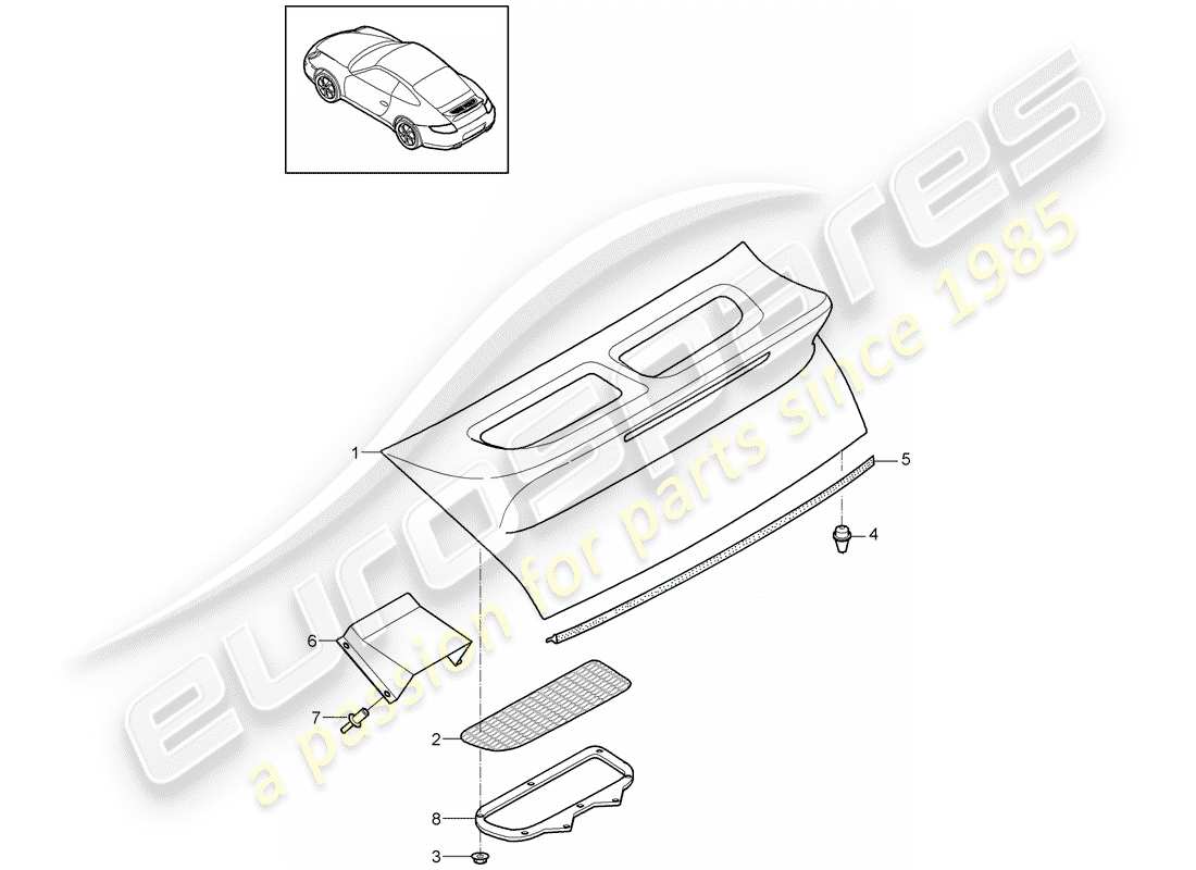 Porsche 997 Gen. 2 (2011) tapa del alerón Diagrama de piezas