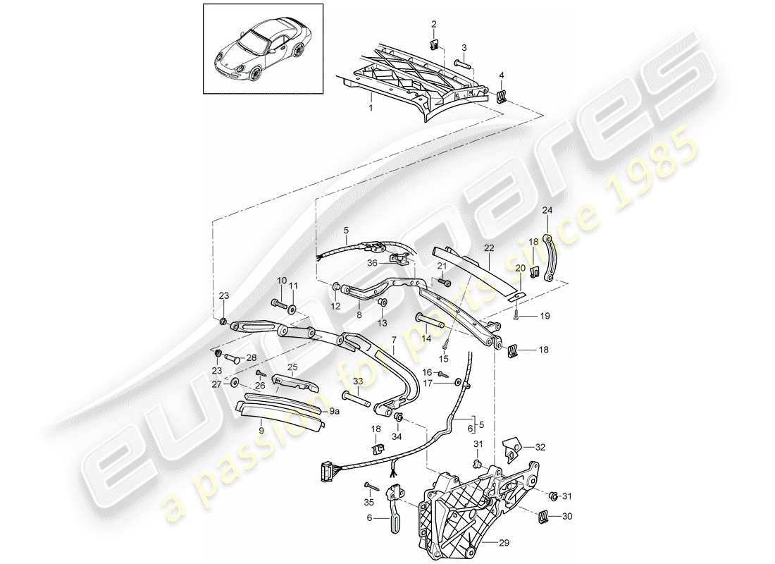 Porsche 997 Gen. 2 (2011) marco superior Diagrama de piezas