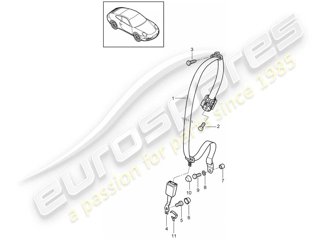 Porsche 997 Gen. 2 (2011) CINTURÓN DE SEGURIDAD Diagrama de piezas