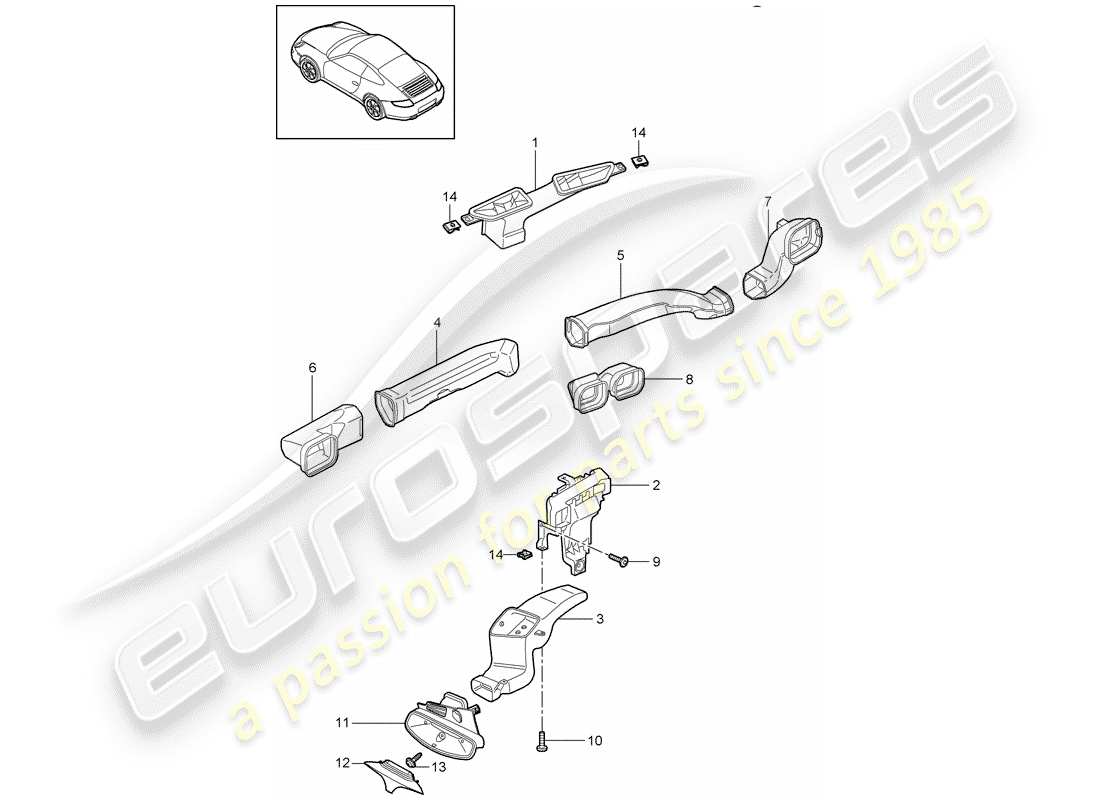 Porsche 997 Gen. 2 (2011) distribuidor de aire Diagrama de piezas