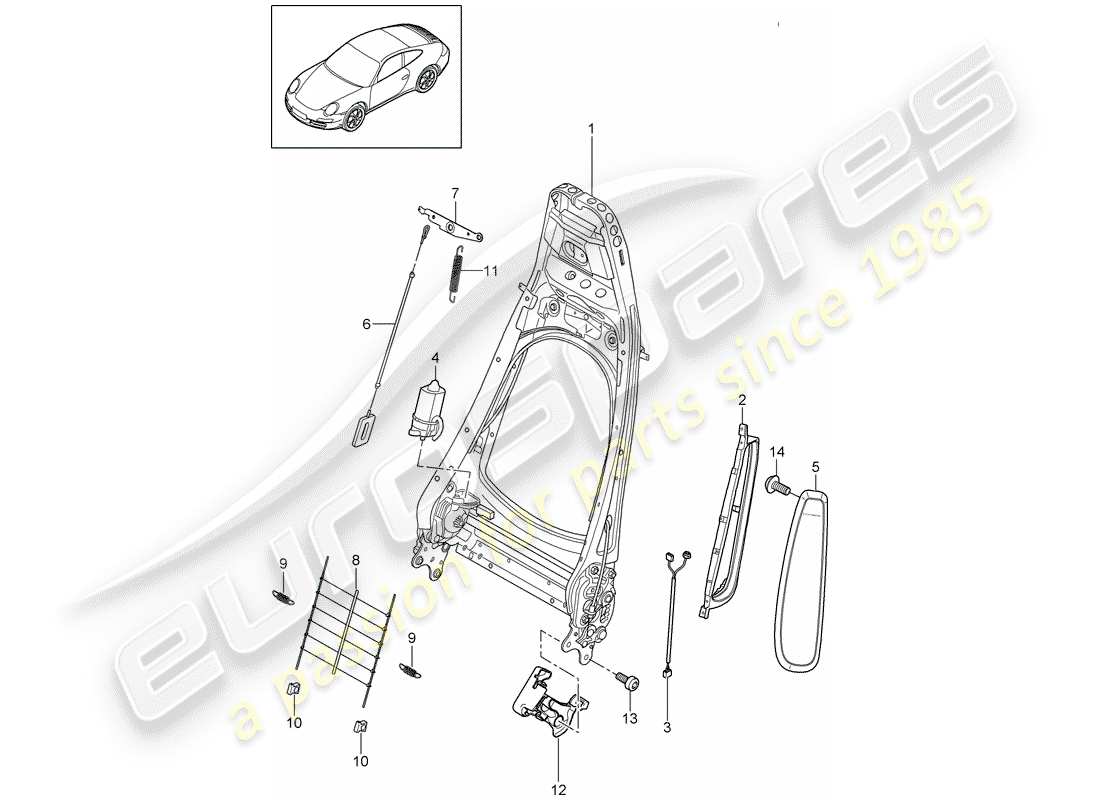 Porsche 997 Gen. 2 (2011) marco del respaldo Diagrama de piezas