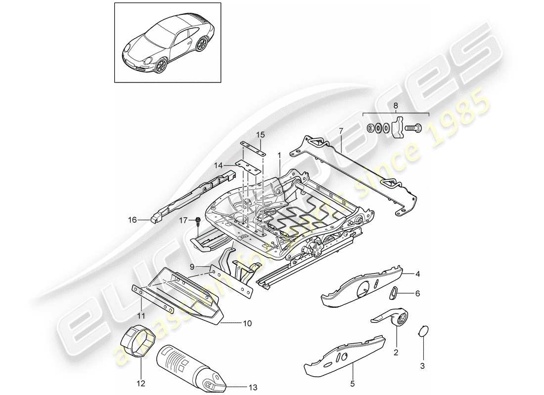 Porsche 997 Gen. 2 (2011) estructura del asiento Diagrama de piezas