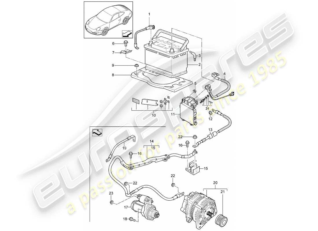 Porsche 997 Gen. 2 (2011) Batería Diagrama de piezas