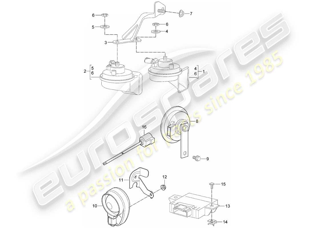 Porsche 997 Gen. 2 (2011) cuerno de fanfarria Diagrama de piezas