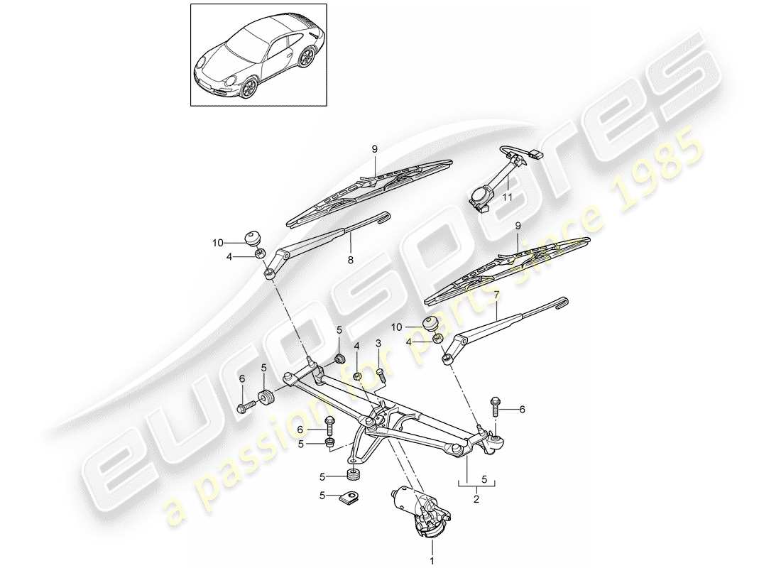 Porsche 997 Gen. 2 (2011) SISTEMA LIMPIAPARABRISAS COMPL. Diagrama de piezas