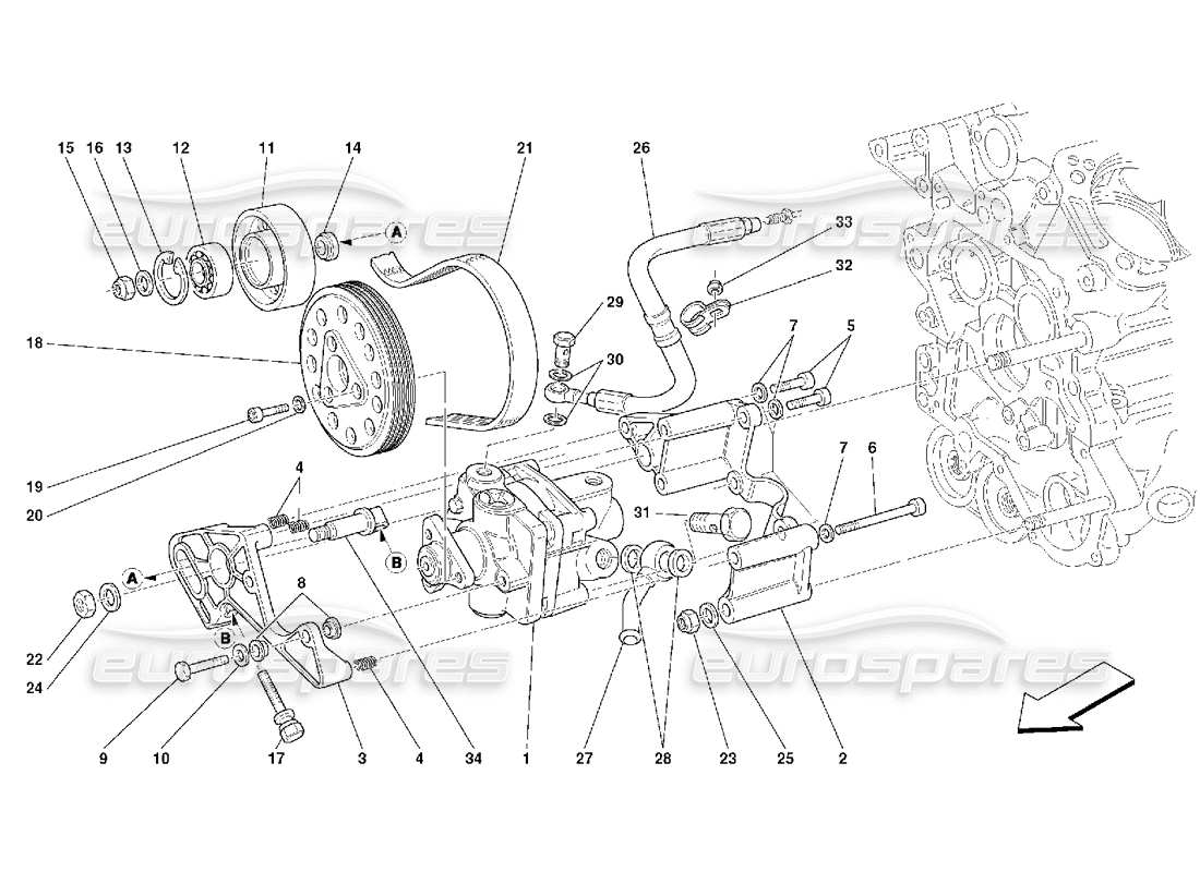 Ferrari 456 GT/GTA Bombas de dirección hidráulica Diagrama de piezas