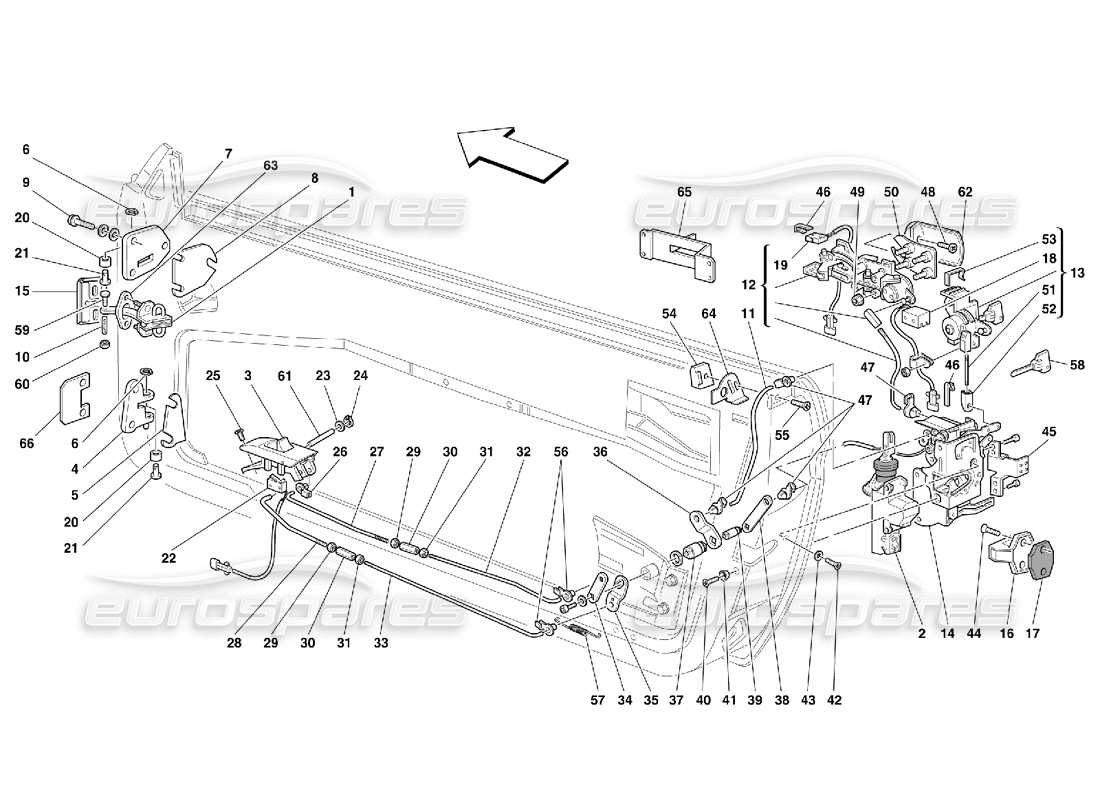 Ferrari 456 GT/GTA Puertas - Control de Apertura y Bisagras Diagrama de piezas