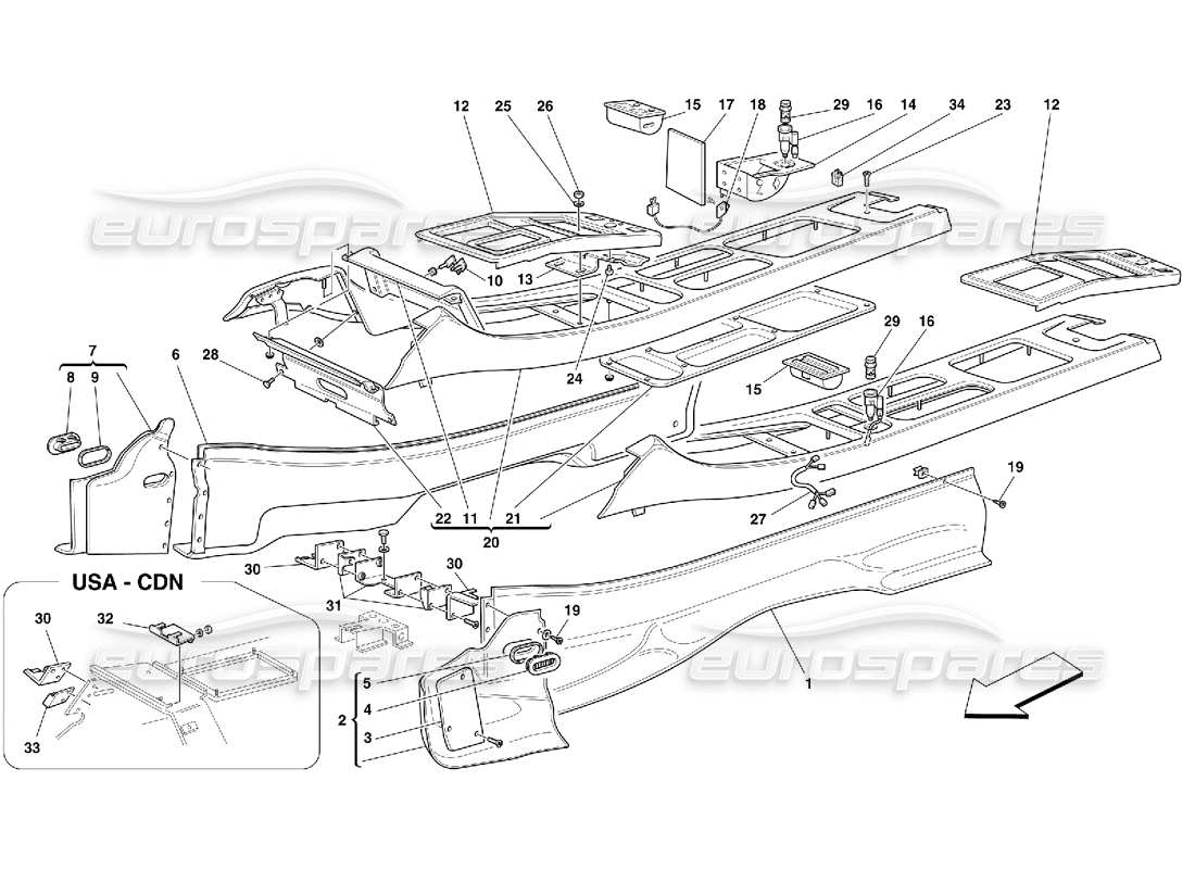 Ferrari 456 GT/GTA Túnel - Tapicerías y Accesorios Diagrama de piezas
