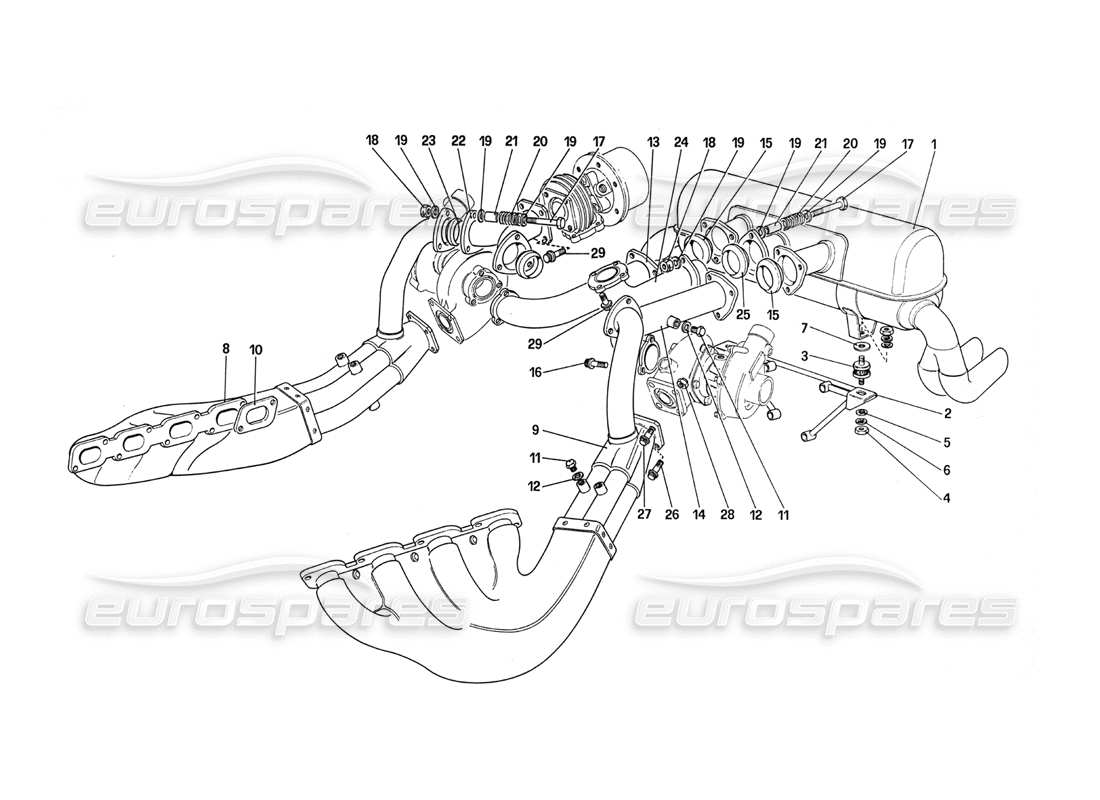 Ferrari 288 GTO Sistema de escape Diagrama de piezas