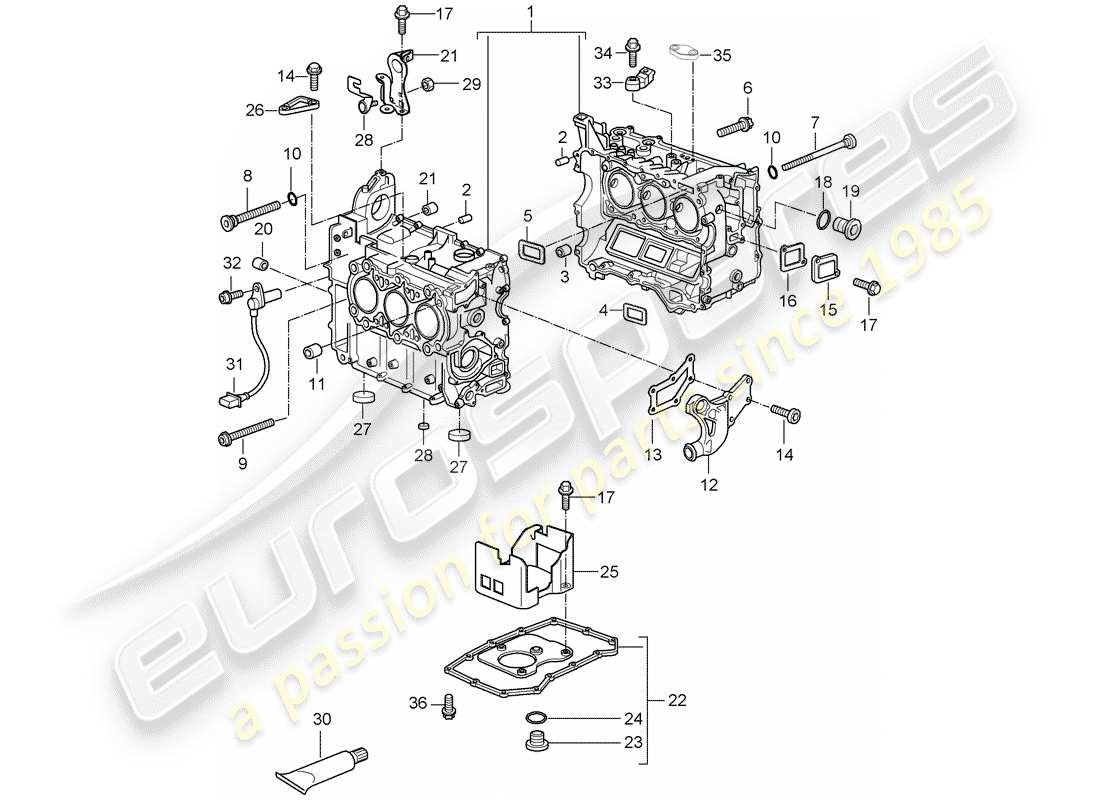 Porsche Boxster 987 (2008) CRANKCASE Diagrama de piezas