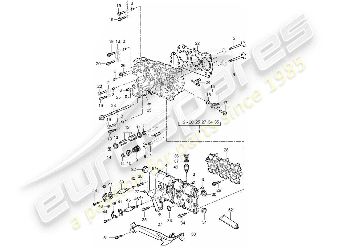 Porsche Boxster 987 (2008) CABEZA DE CILINDRO Diagrama de piezas