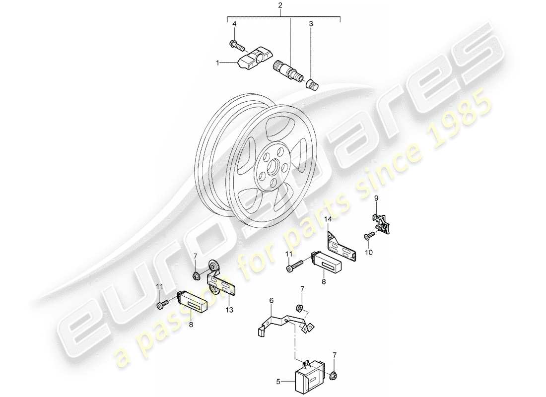 Porsche Boxster 987 (2008) sistema de control de presión de neumáticos Diagrama de piezas
