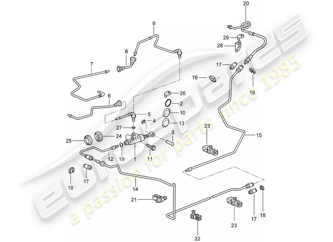 Porsche Boxster 987 (2008) embrague hidráulico Diagrama de piezas